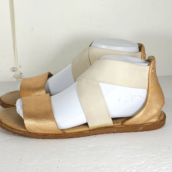 Sorel Women's Ella US8 Natural Rose Gold Leather Crisscross Strap Flat Sandals - Picture 2 of 16